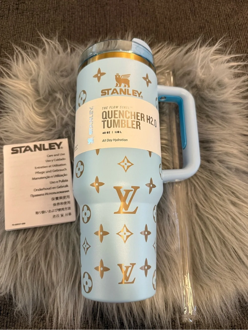 Stanley Light Blue Tumbler with Gold Accents 40oz